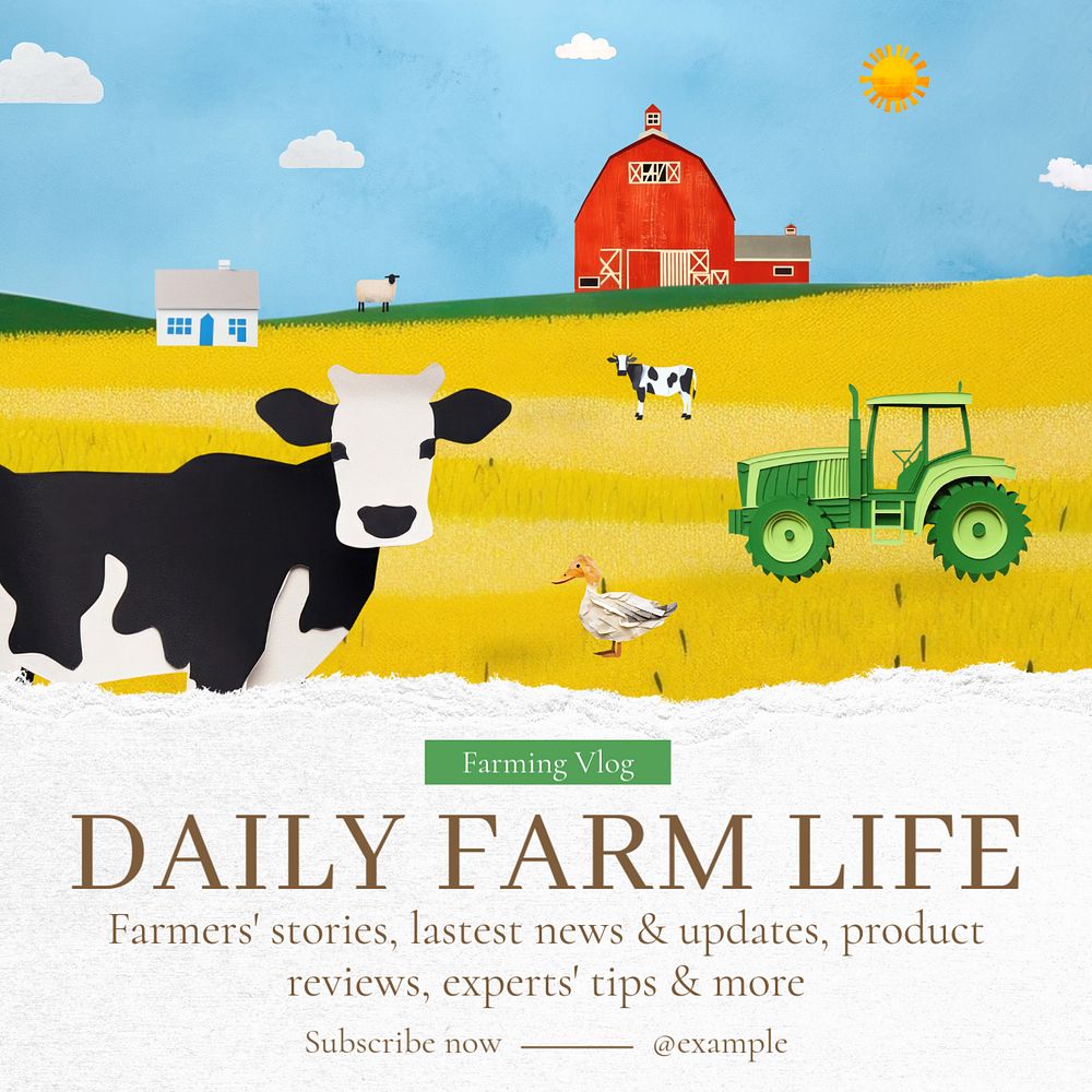 Farming vlog Instagram post template, editable text