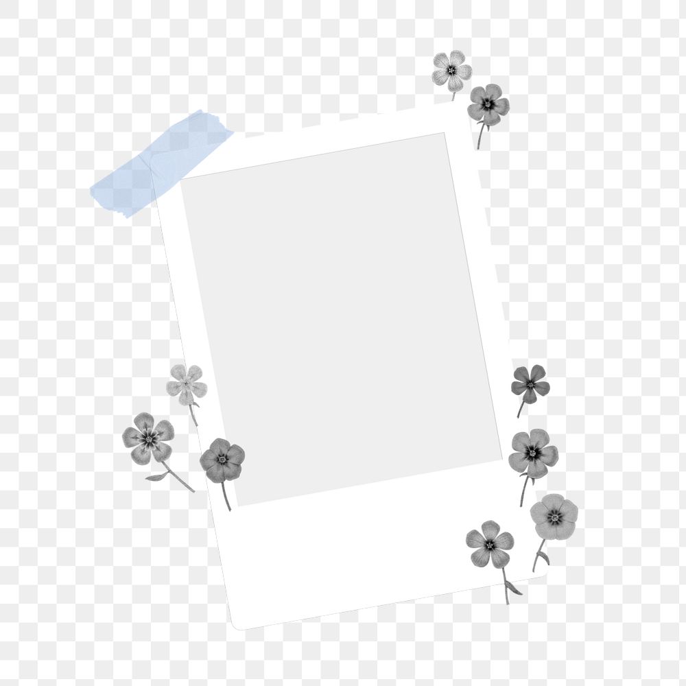 PNG Instant photo frame collage element, flower design, transparent background 