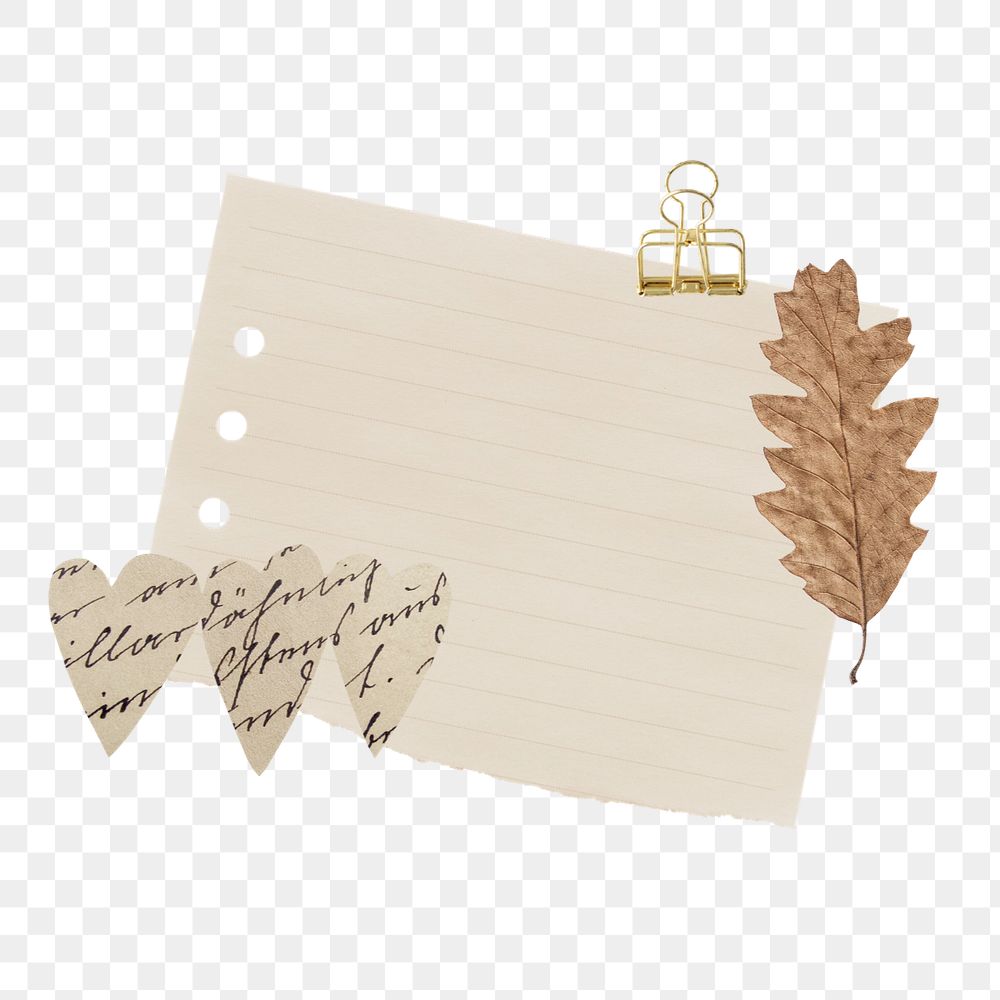 PNG Note paper collage element,  stationery design, transparent background 