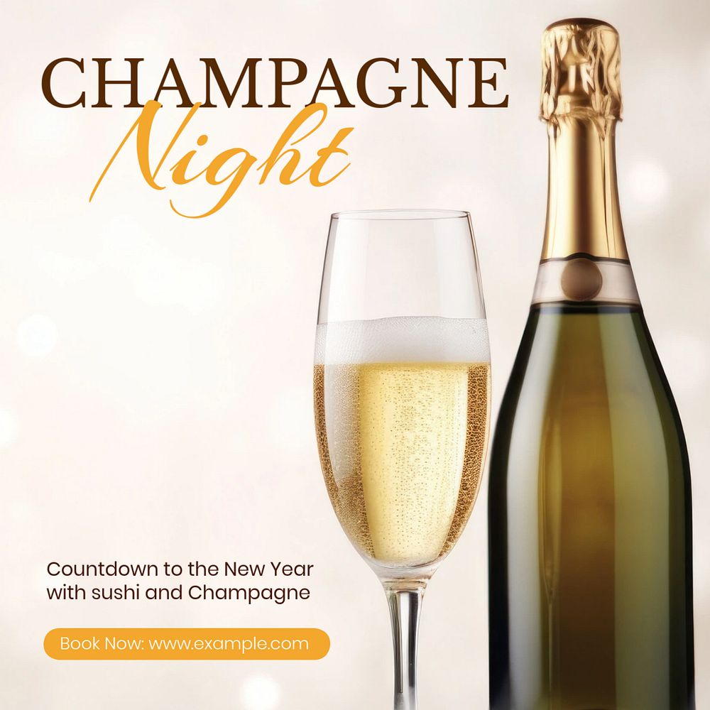 Champagne night Instagram post template, editable text