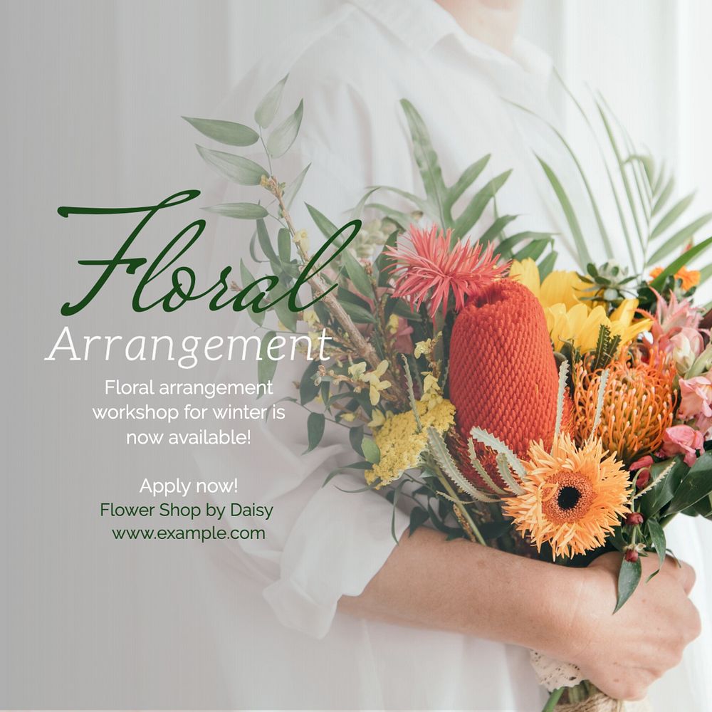 Floral arrangement Instagram post template, editable text