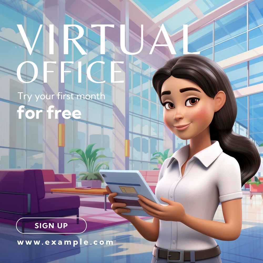 Virtual office Facebook post template, editable design