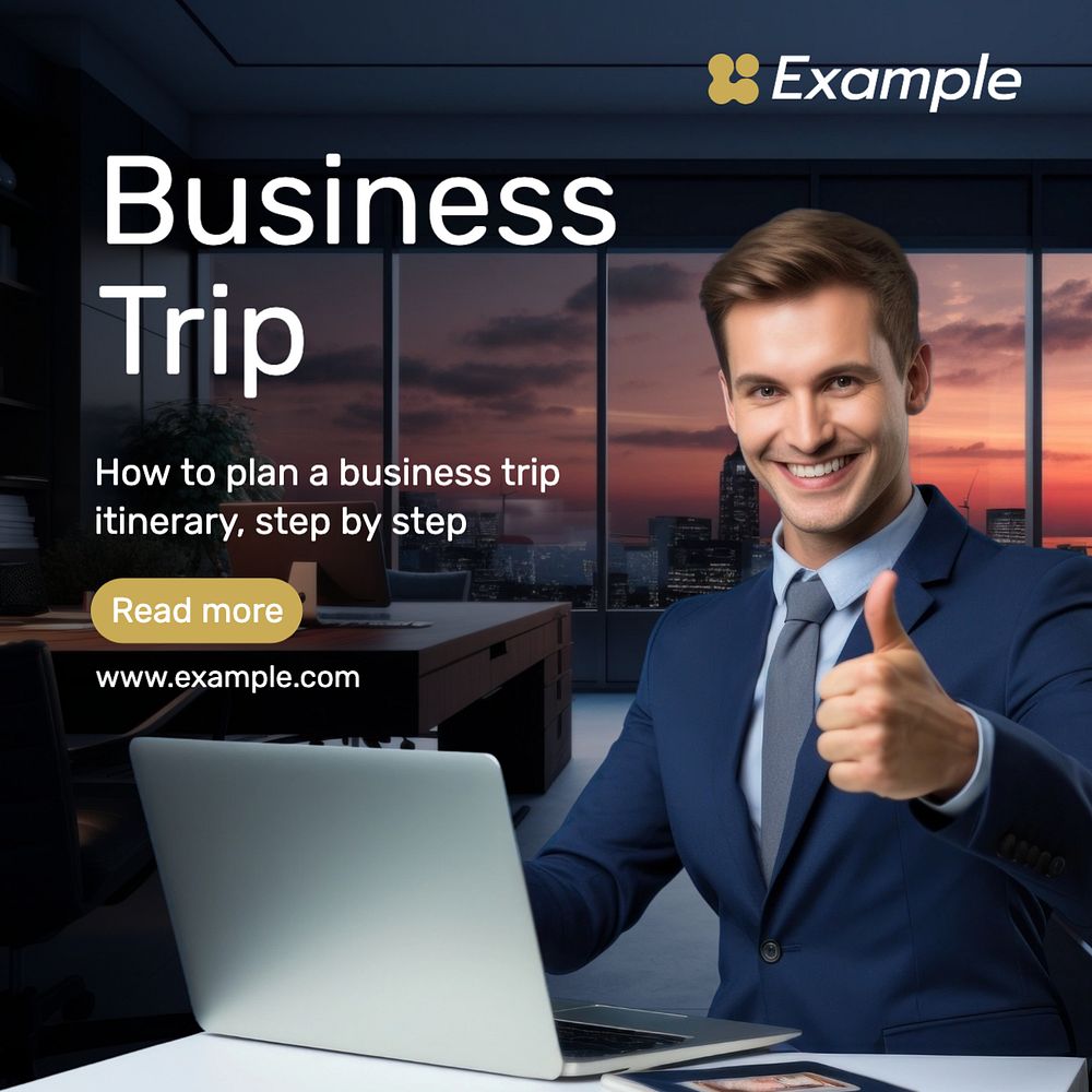 Business trip Facebook post template, editable design