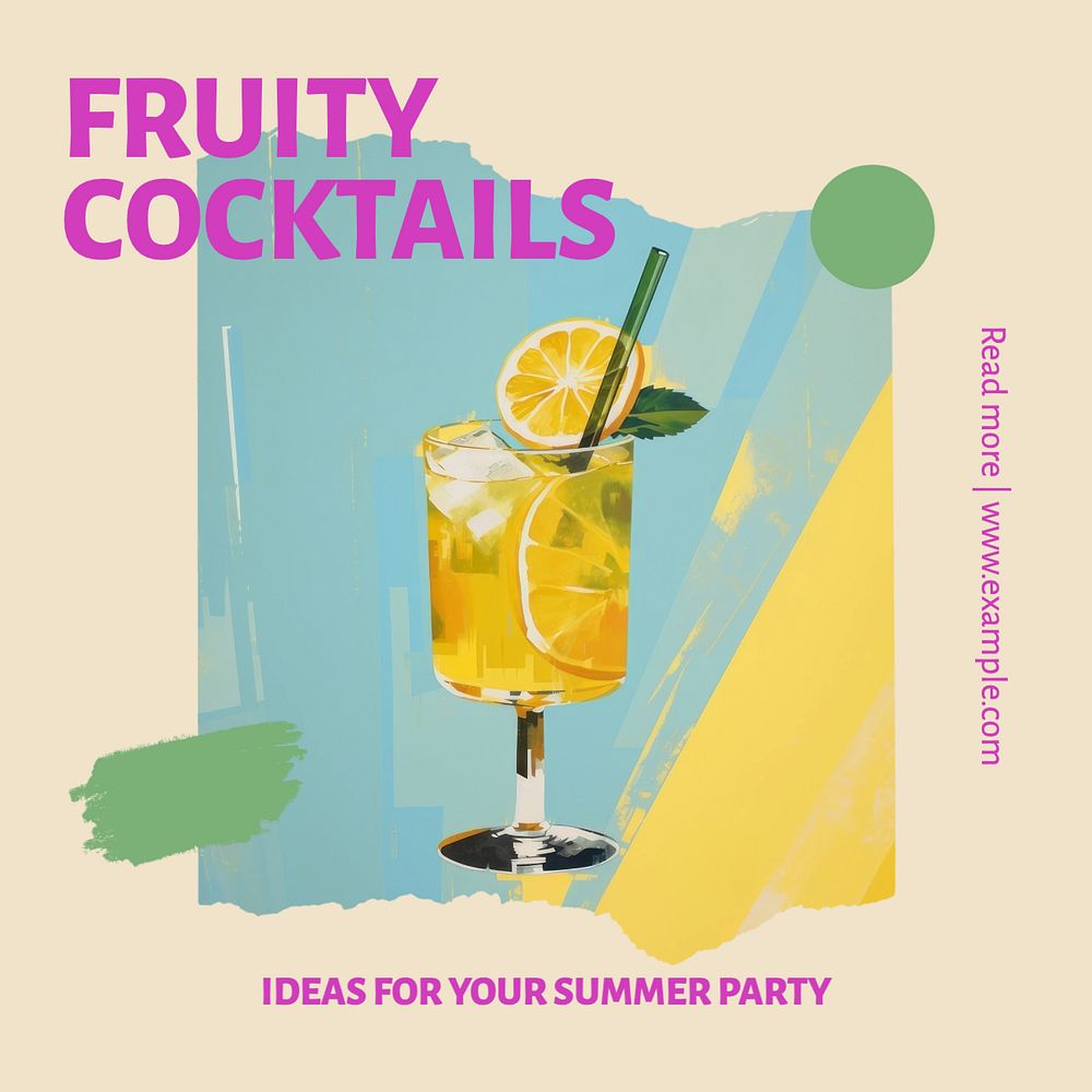 Fruity cocktails Facebook post template, editable design