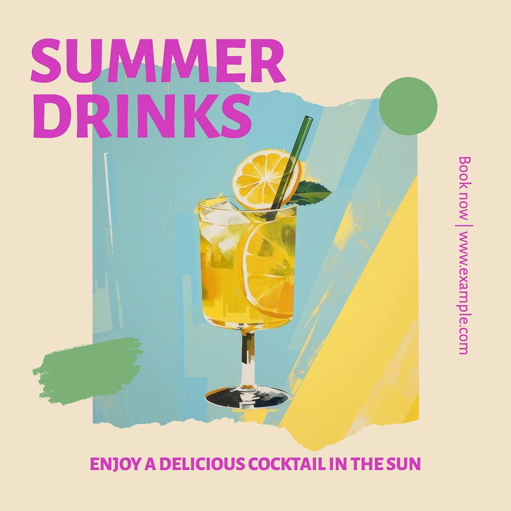 Summer drinks Facebook post template, editable design