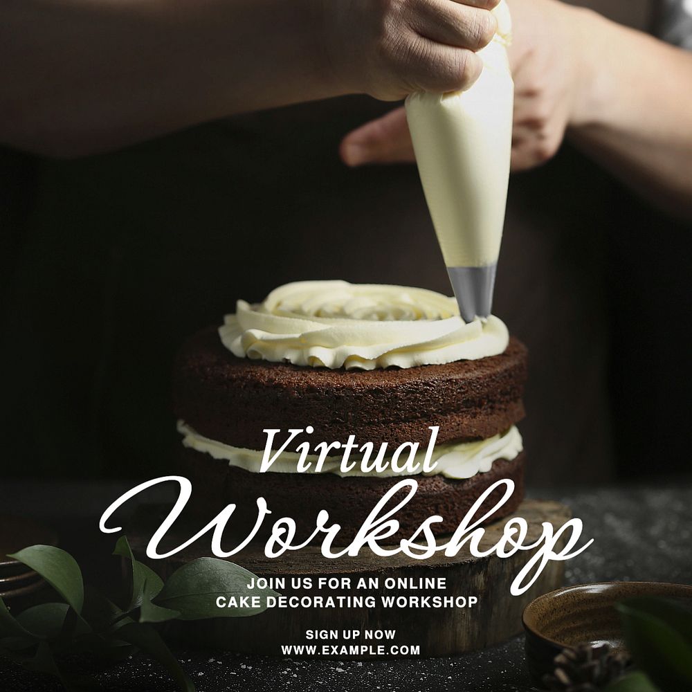 Virtual cake workshop Instagram post template, editable social media design