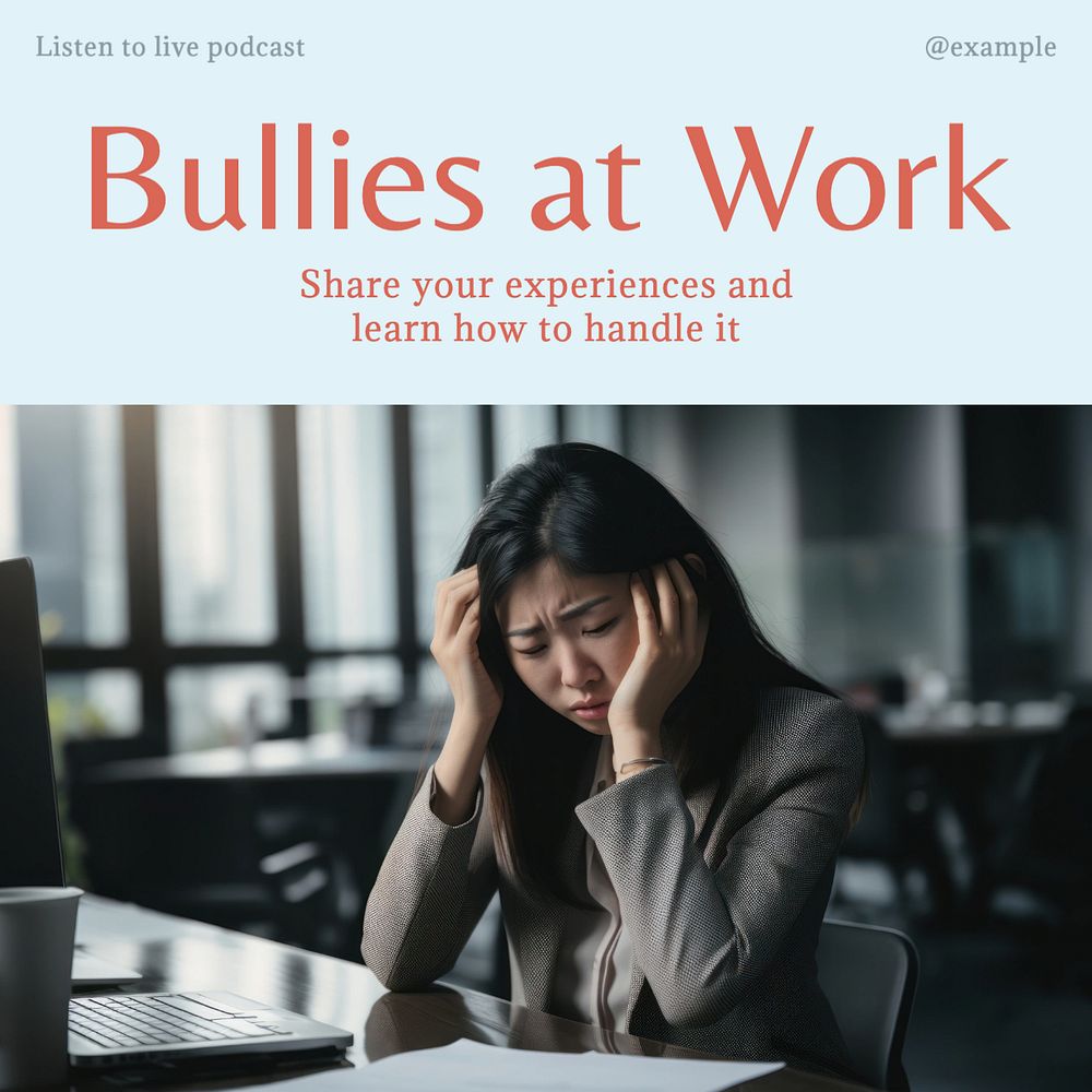 Bullies at work Instagram post template, editable social media design