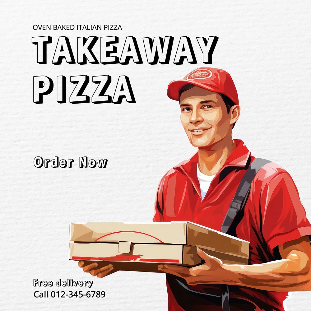 Takeaway pizza Facebook post template, editable design