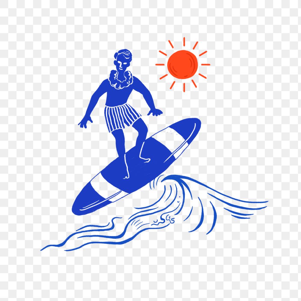 PNG Man surfing retro illustration, transparent background