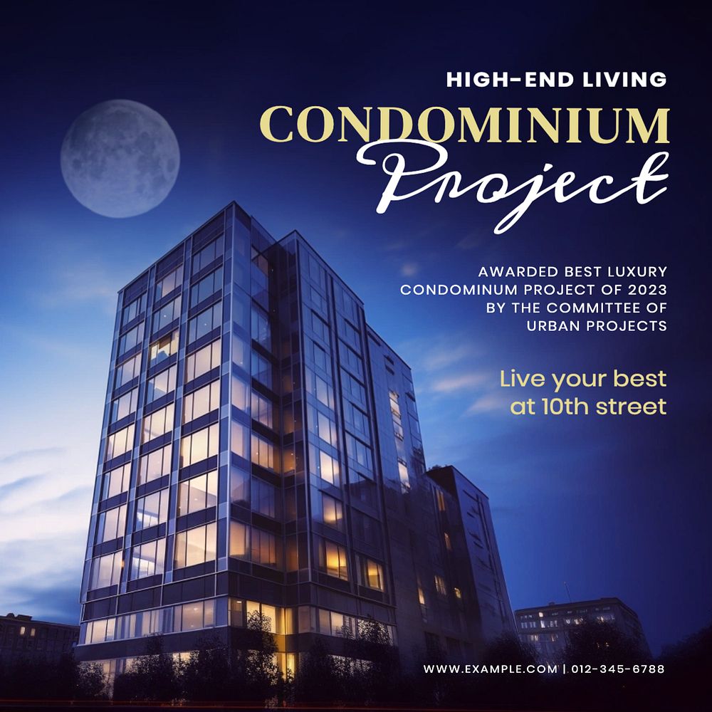 Condominium project Instagram post template, editable text