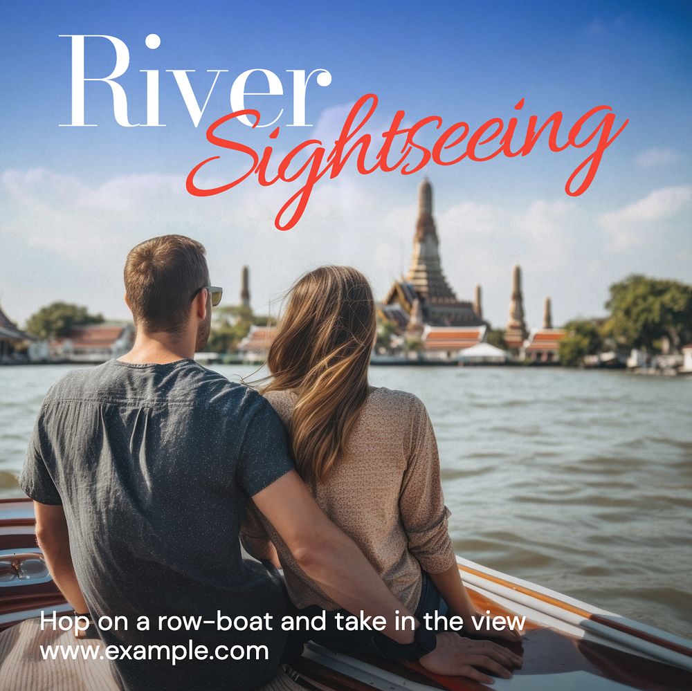 River sightseeing Instagram post template, editable text