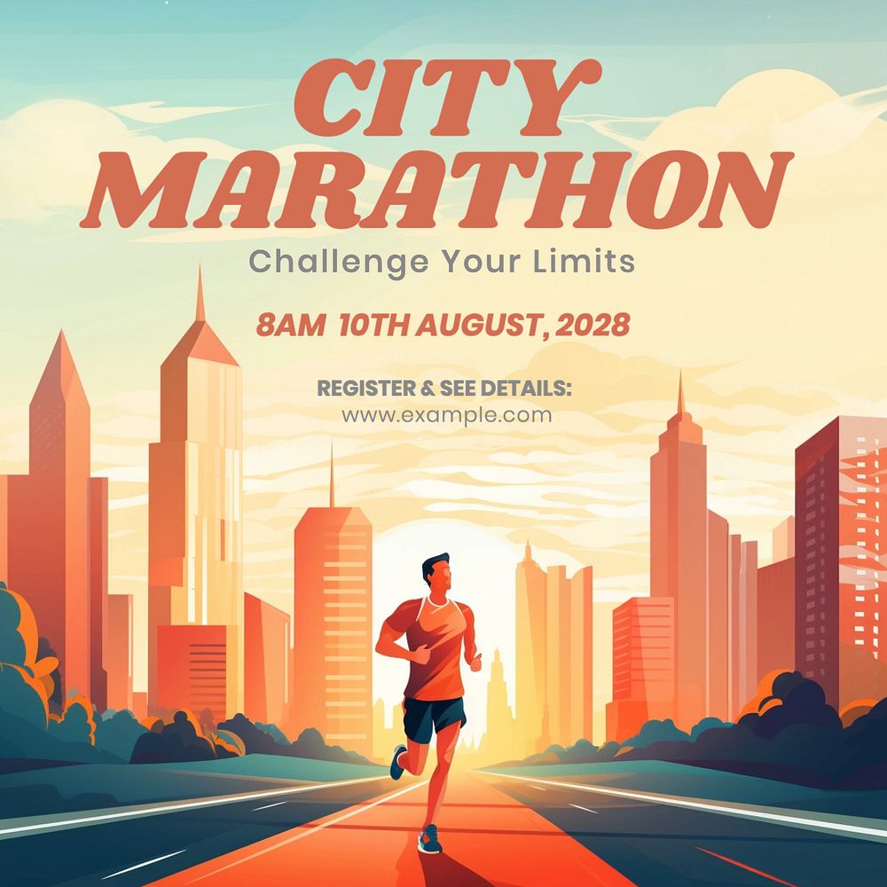 City marathon Instagram post template, editable text