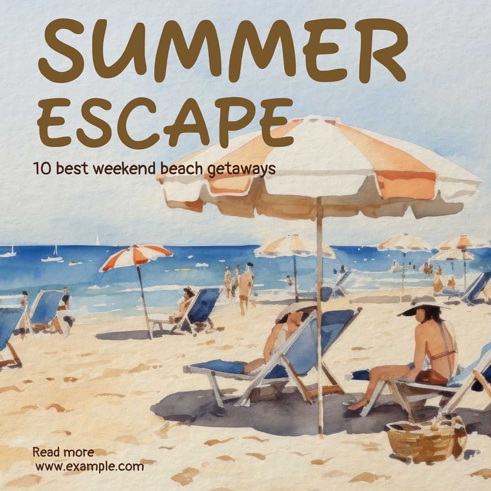 Summer escape post template, editable social media design