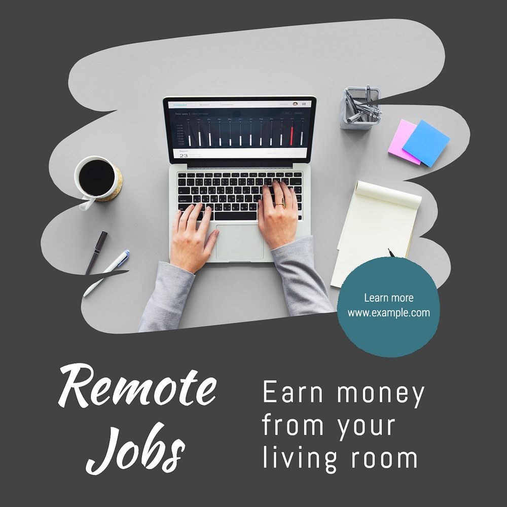 Remote jobs Facebook post template, editable design