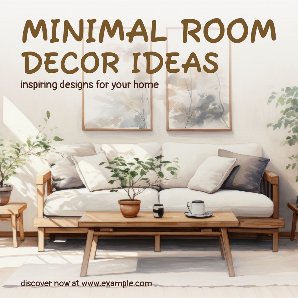 Minimal room decor post template, editable social media design