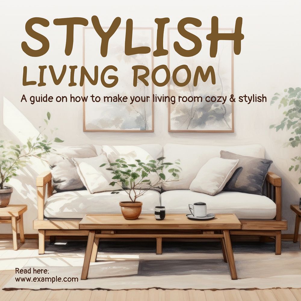 Stylish living room post template, editable social media design