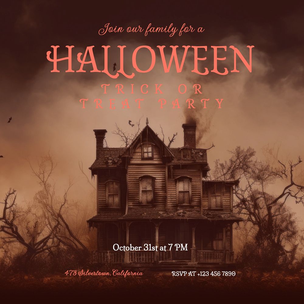 Halloween party Facebook post template, editable design