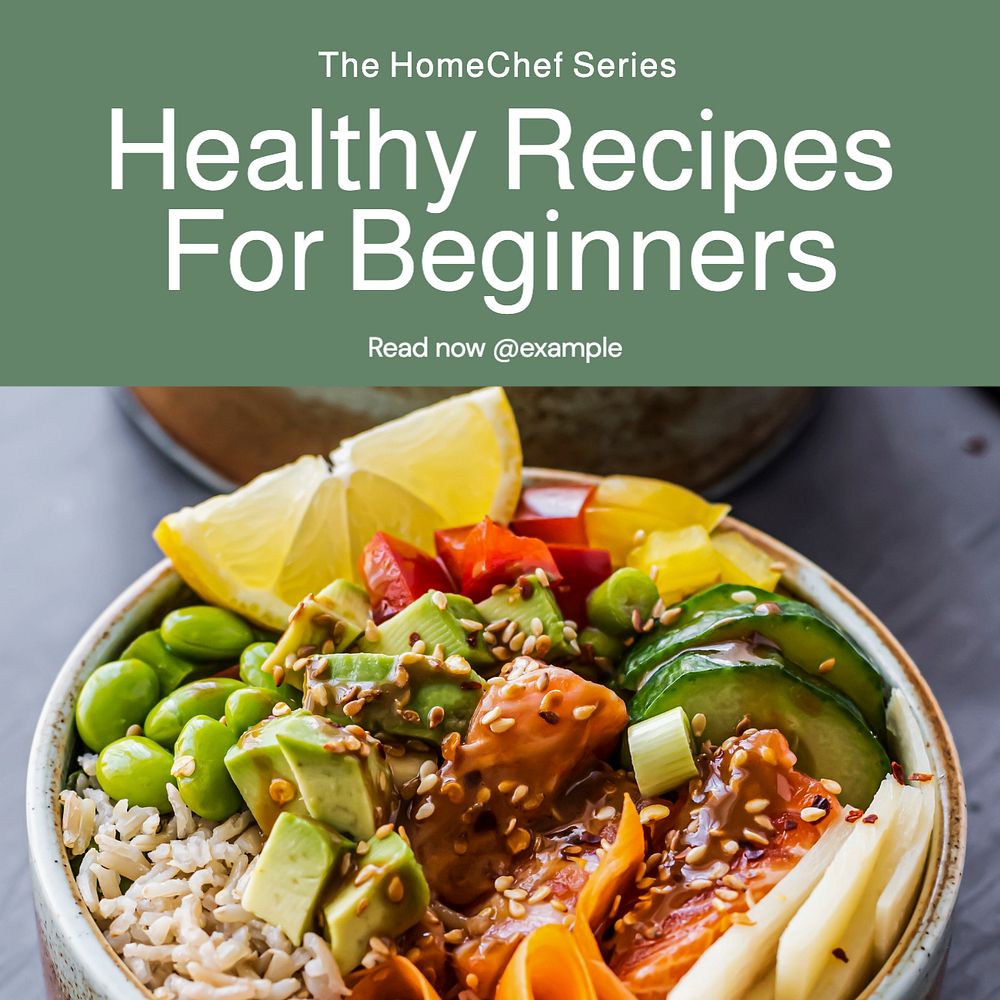 Beginner healthy recipes Facebook post template, editable design