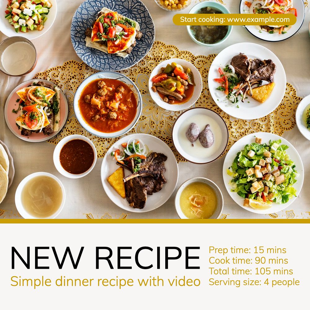 New recipe Facebook post template, editable design