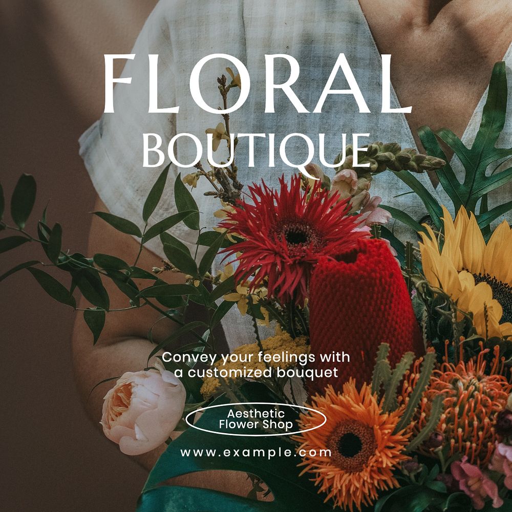 Floral boutique Facebook post template, editable design