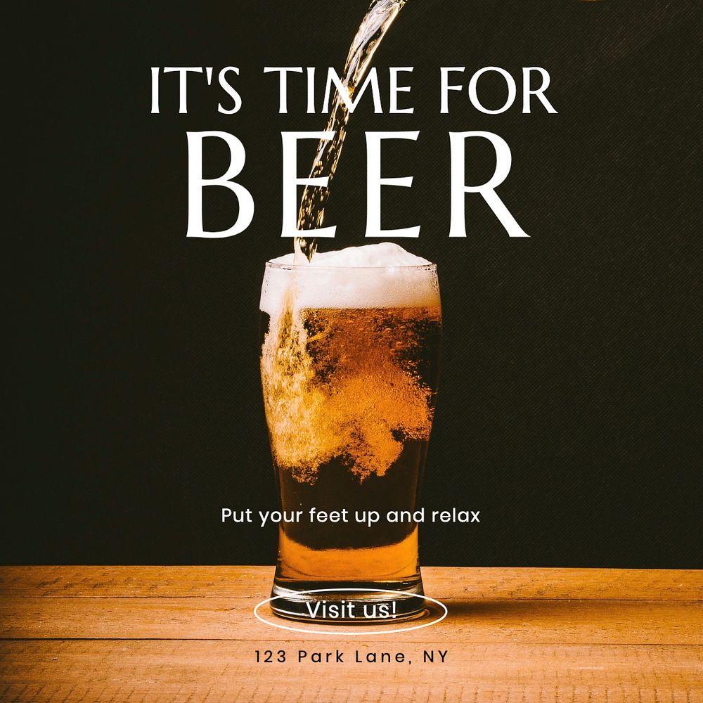 Beer time Facebook post template, editable design