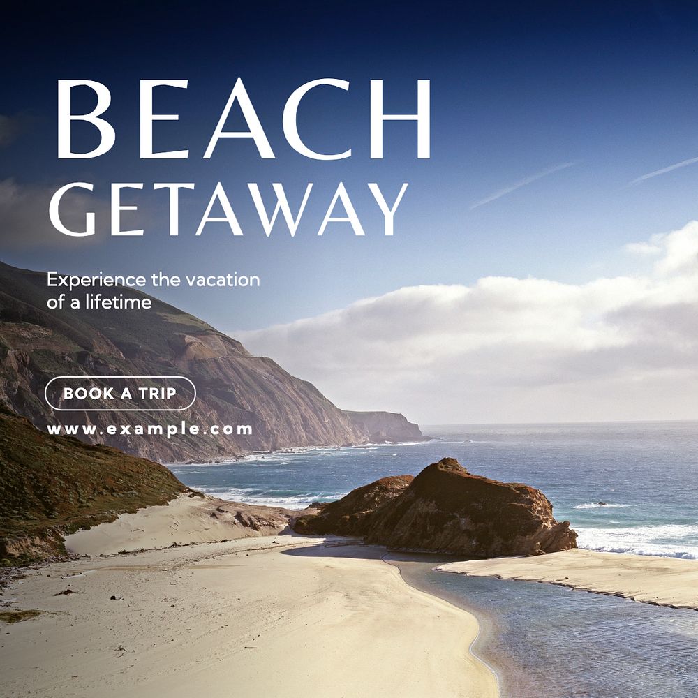 Beach getaway Facebook post template, editable design