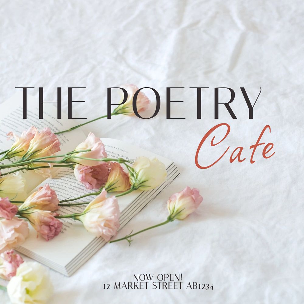 Poetry cafe Facebook post template, editable design