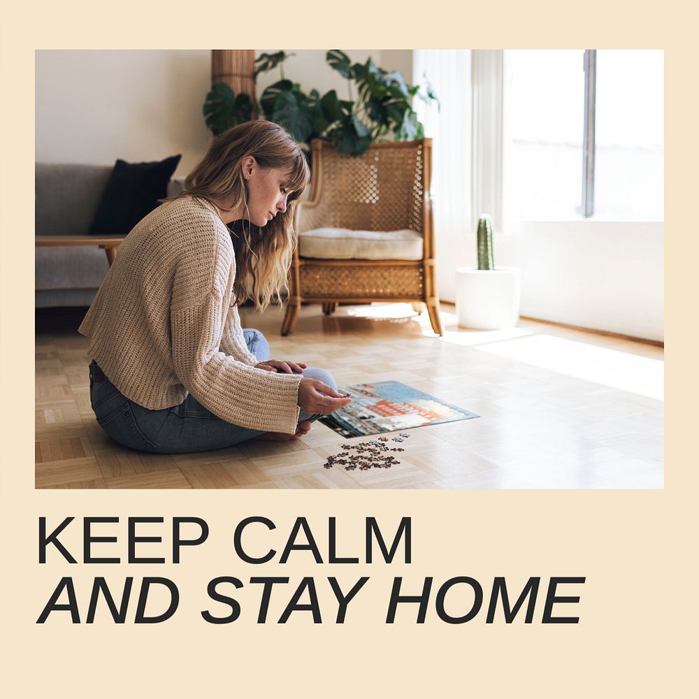 Stay home Facebook post template, editable design