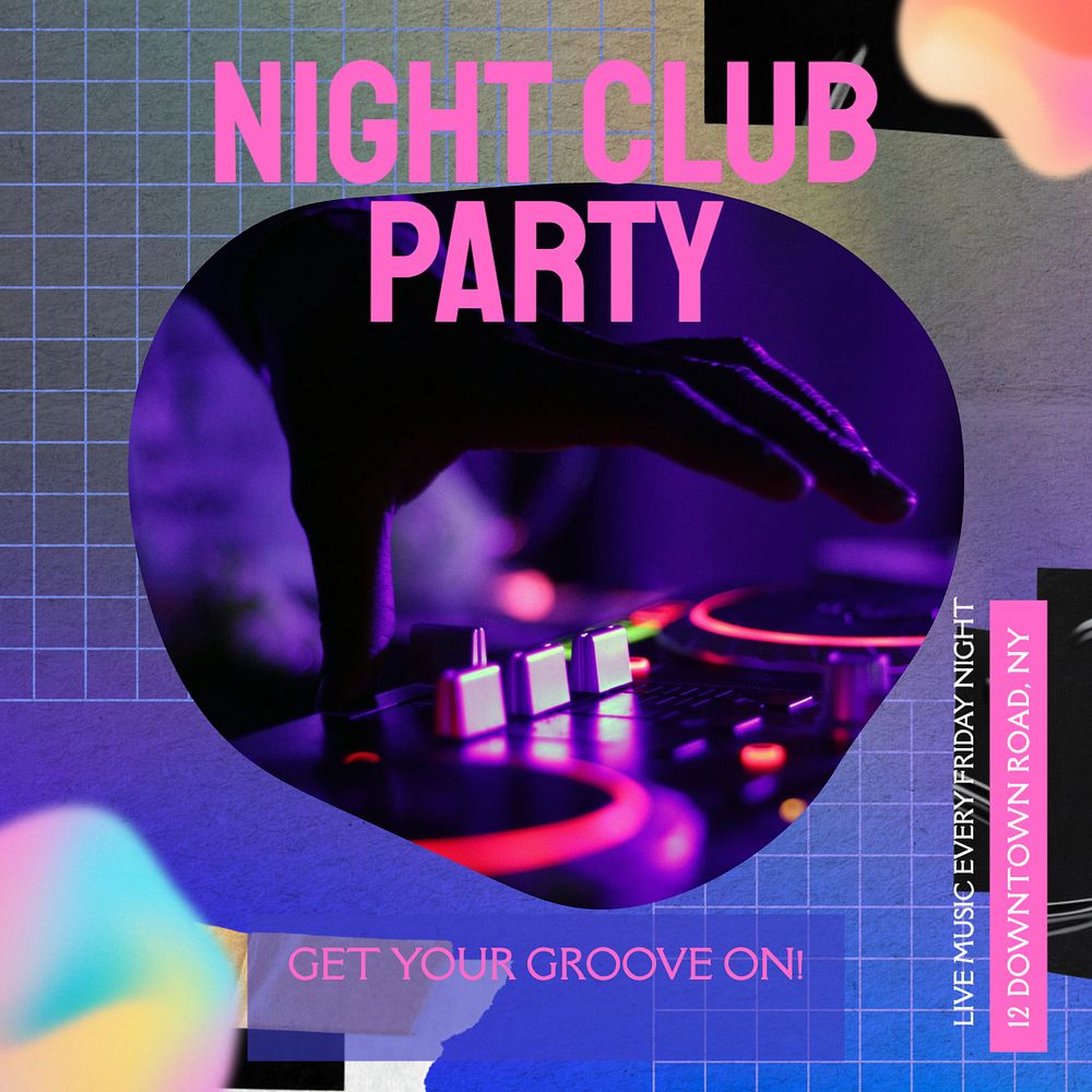 Night club party Facebook post template, editable design