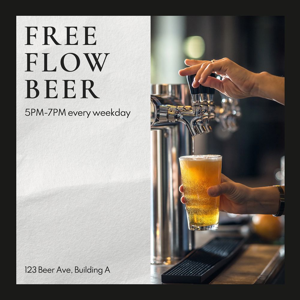 Free flow beer Facebook post template, editable design