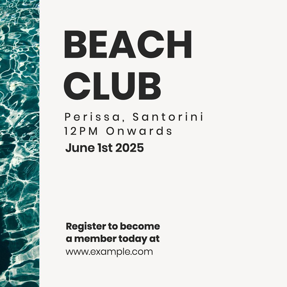 Beach club Instagram post template, editable text