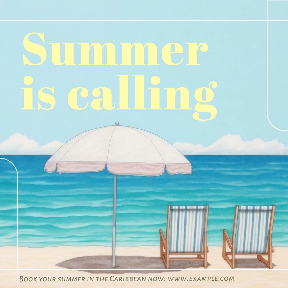 Summer is calling post template, editable social media design