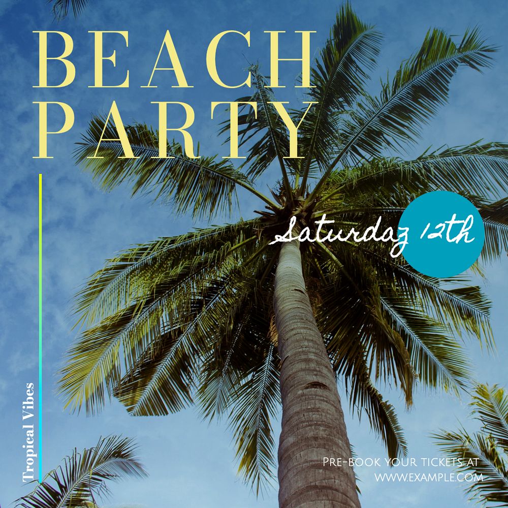 Beach party Facebook post template, editable design