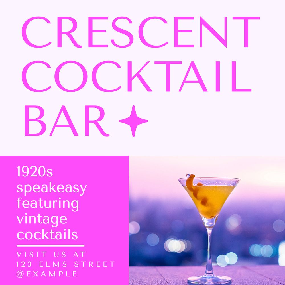 Cocktail bar Facebook post template, editable design