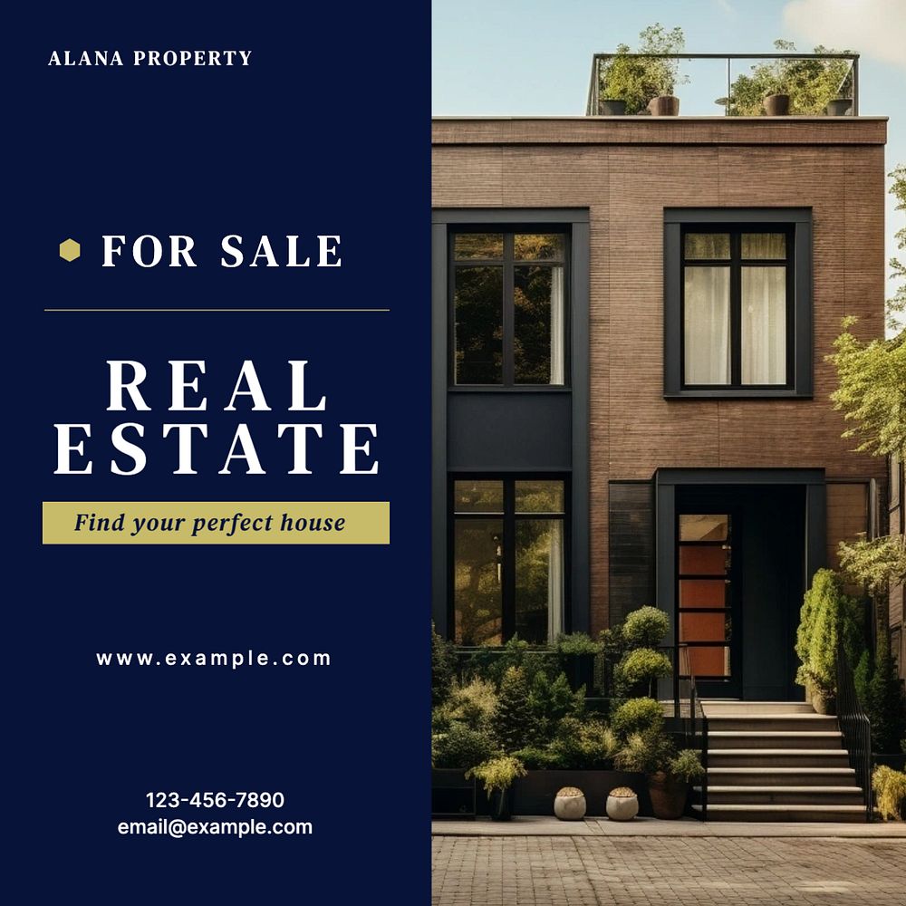 Real Estate advertisement Instagram post template, editable text