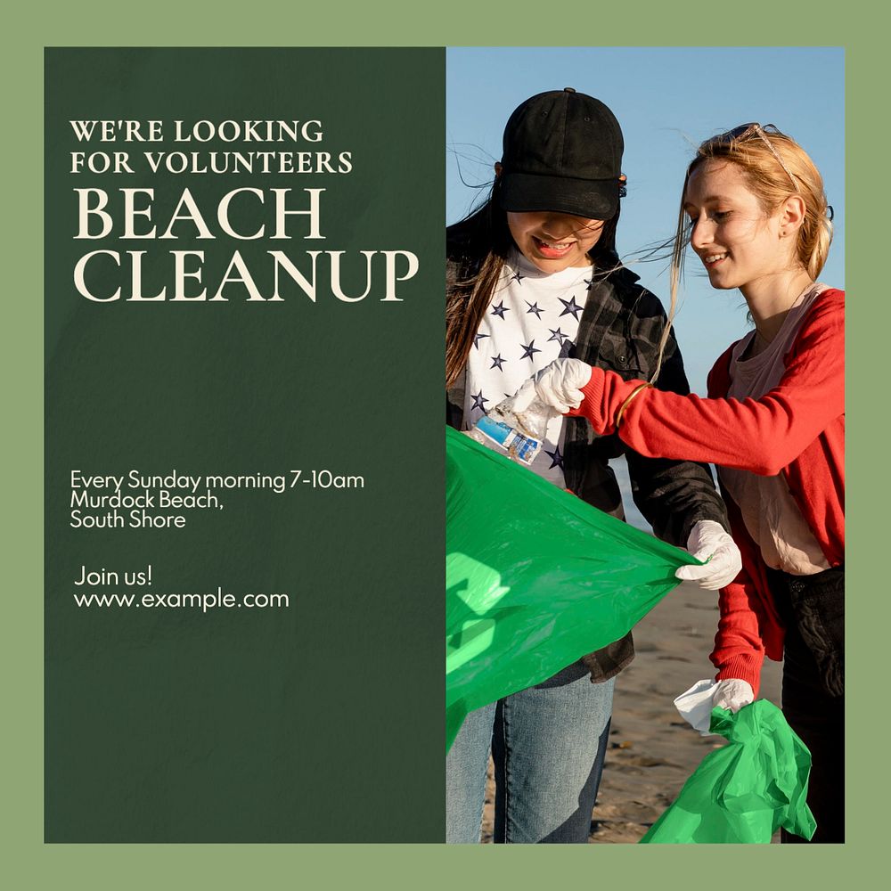 Beach cleanup Facebook post template, editable design