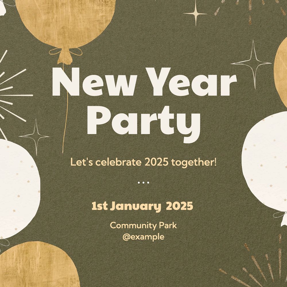 New year party Instagram post template, editable text