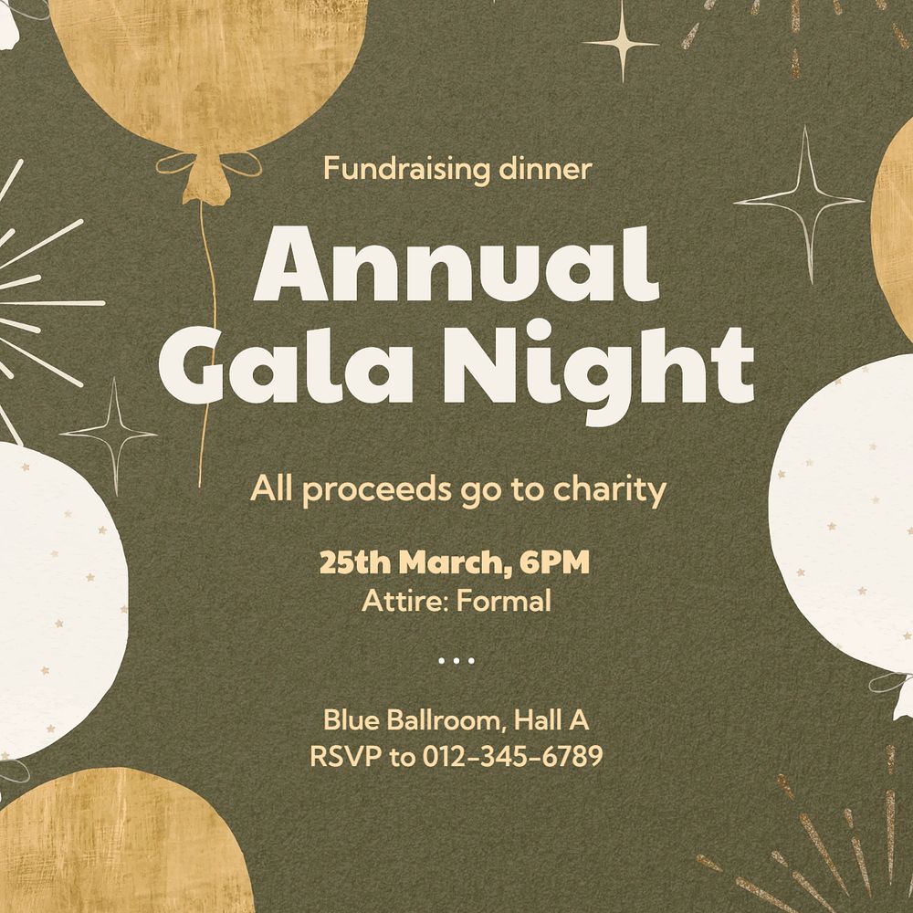 Gala night Instagram post template, editable text