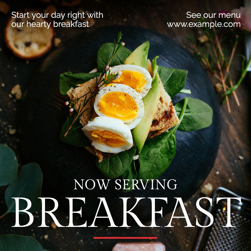 Breakfast restaurant Facebook post template, editable design