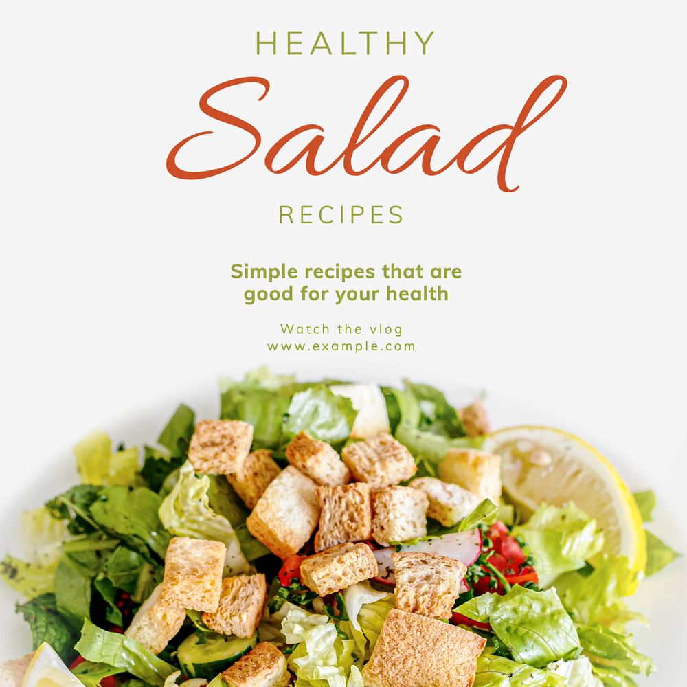 Healthy salad recipes Facebook post template, editable design