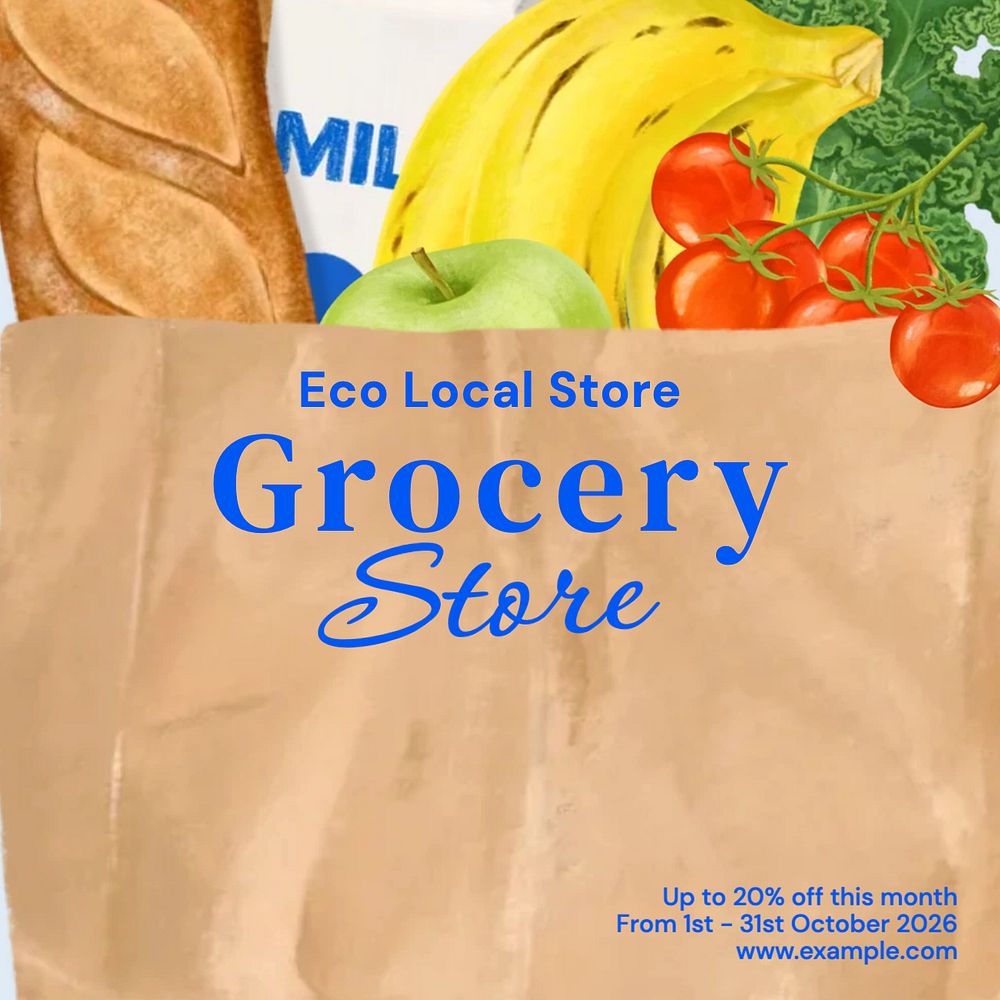 Grocery store discount Facebook post template, editable design