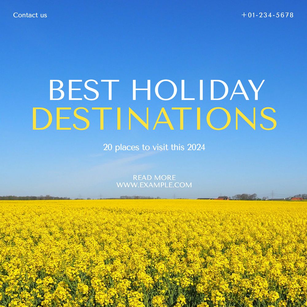 Best holiday destinations Facebook post template, editable design