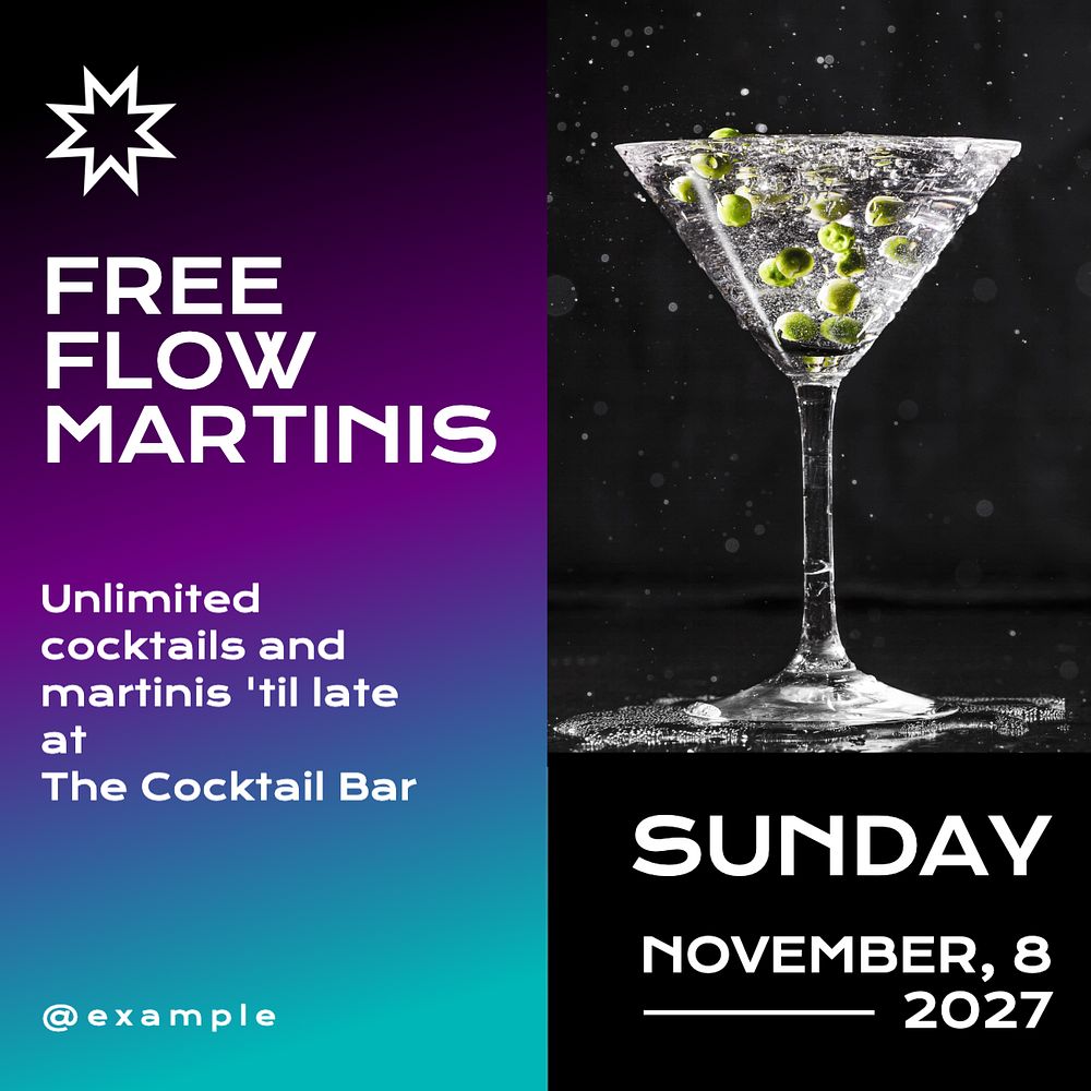 Free flow martinis Facebook post template, editable design