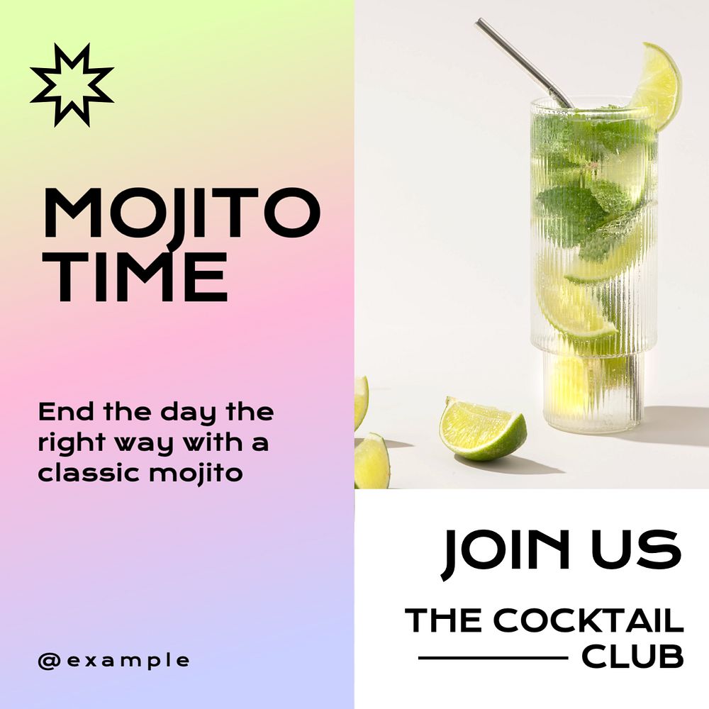 Mojito time Facebook post template, editable design