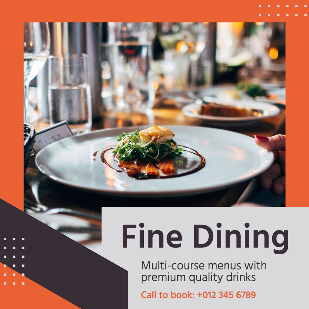 Fine-dining restaurant Instagram post template, editable text