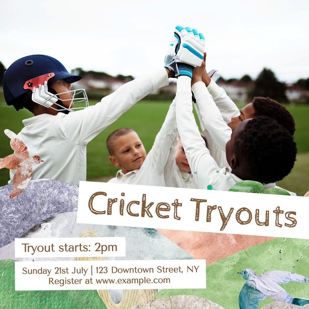 Cricket tryouts Facebook post template, editable design