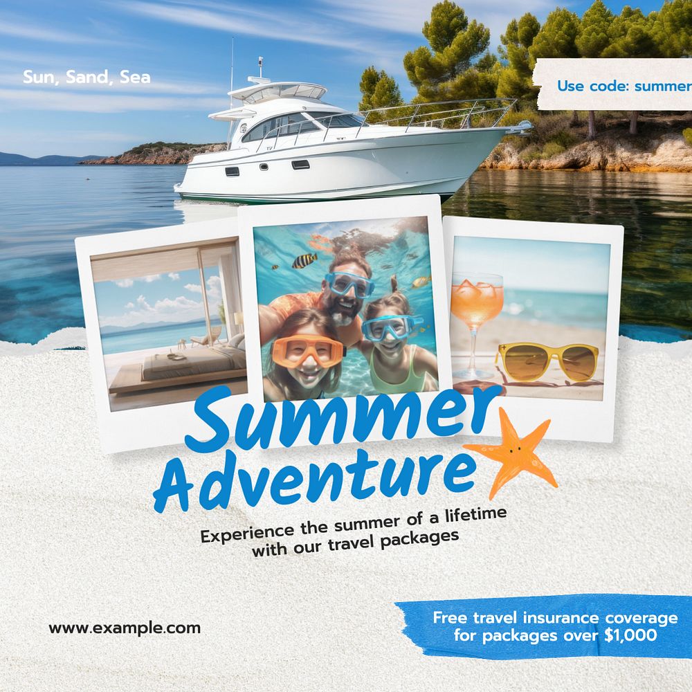 Summer adventure Instagram post template, editable text