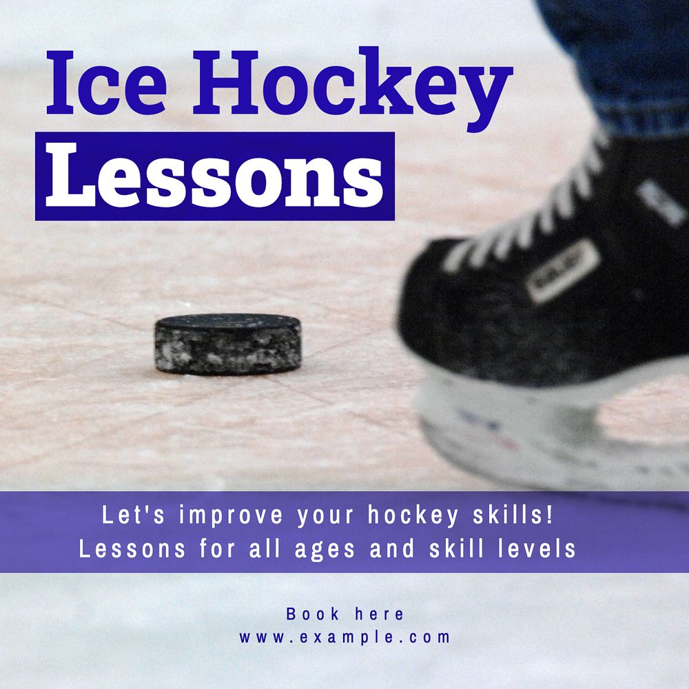 Ice hockey lessons Facebook post template, editable design