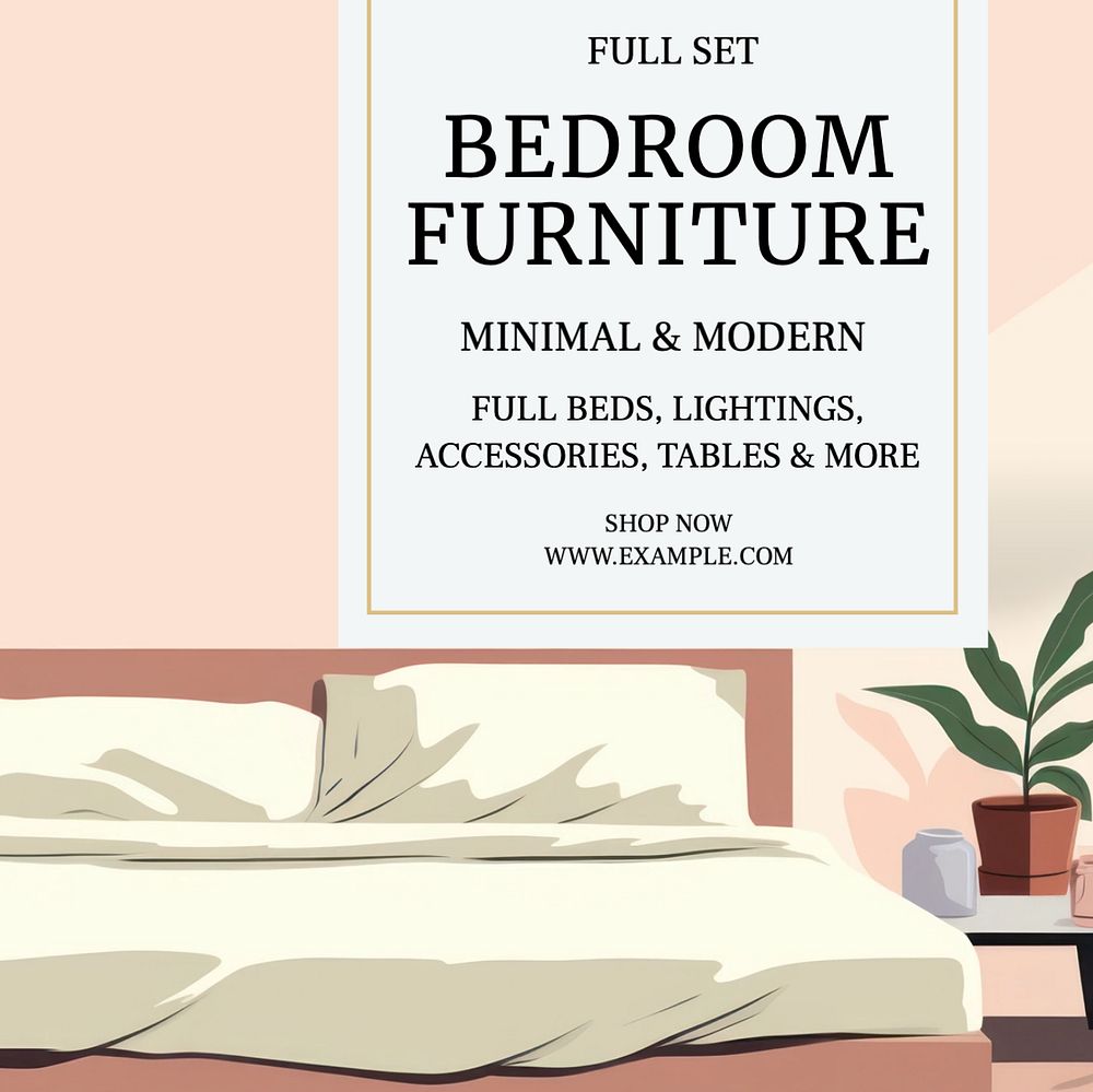 Bedroom furniture Facebook post template, editable design