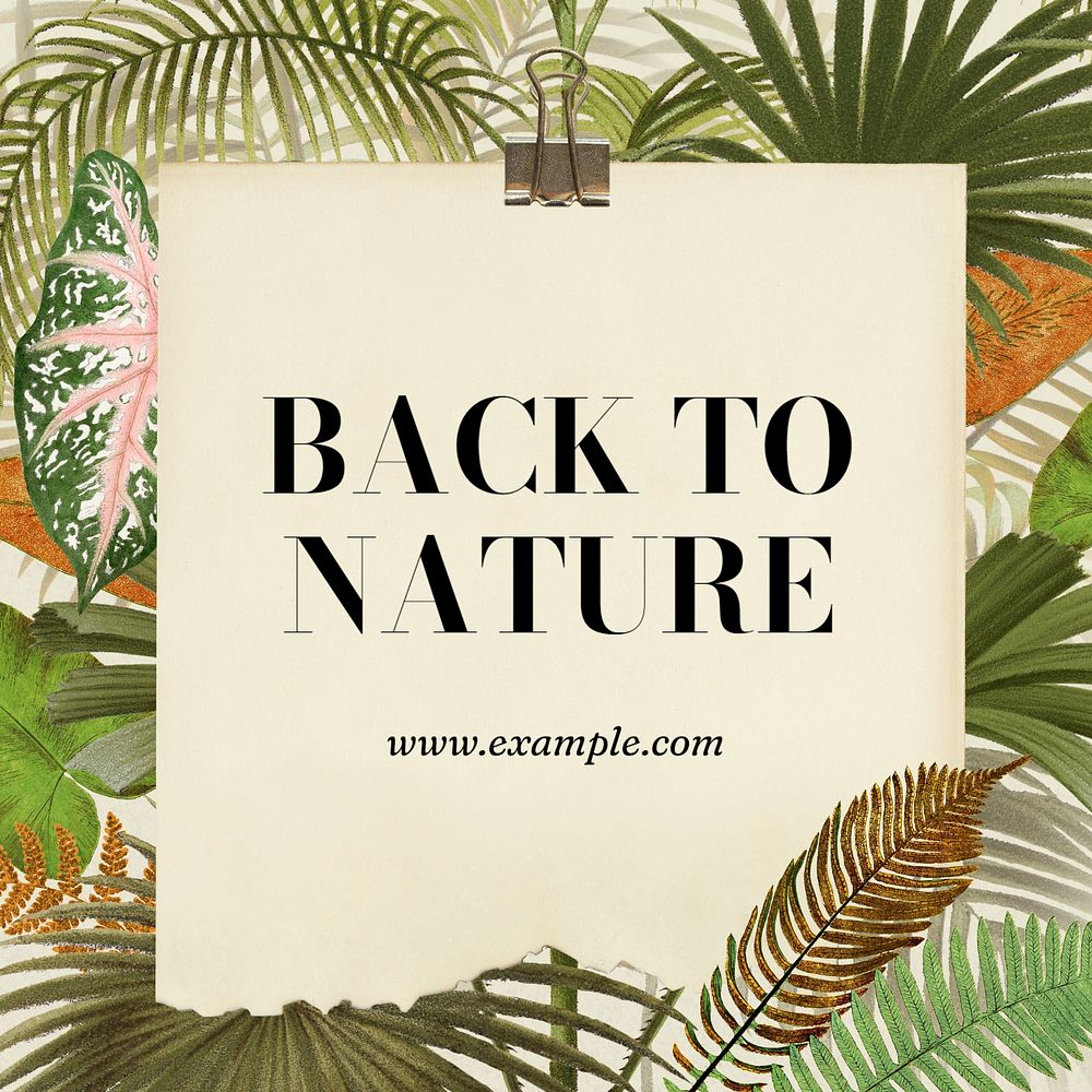 Back to nature Instagram post template, editable text